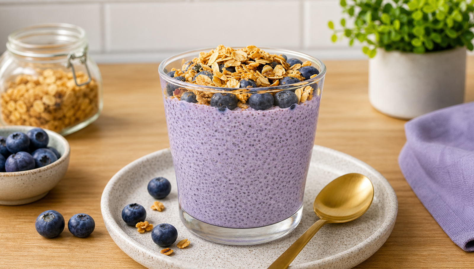 Instant Blueberry Chia Pudding (Easy, Gluten-Free, 50g Protein!)
