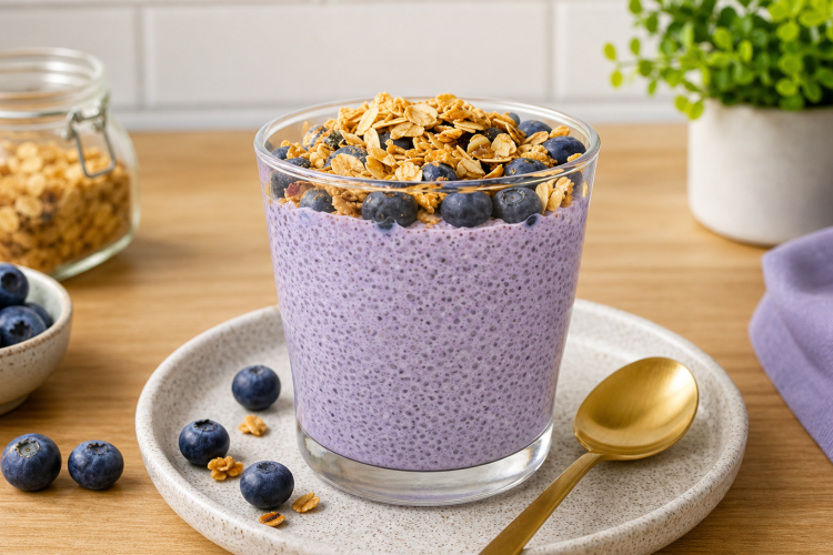 Instant Blueberry Chia Pudding (Easy, Gluten-Free, 50g Protein!)