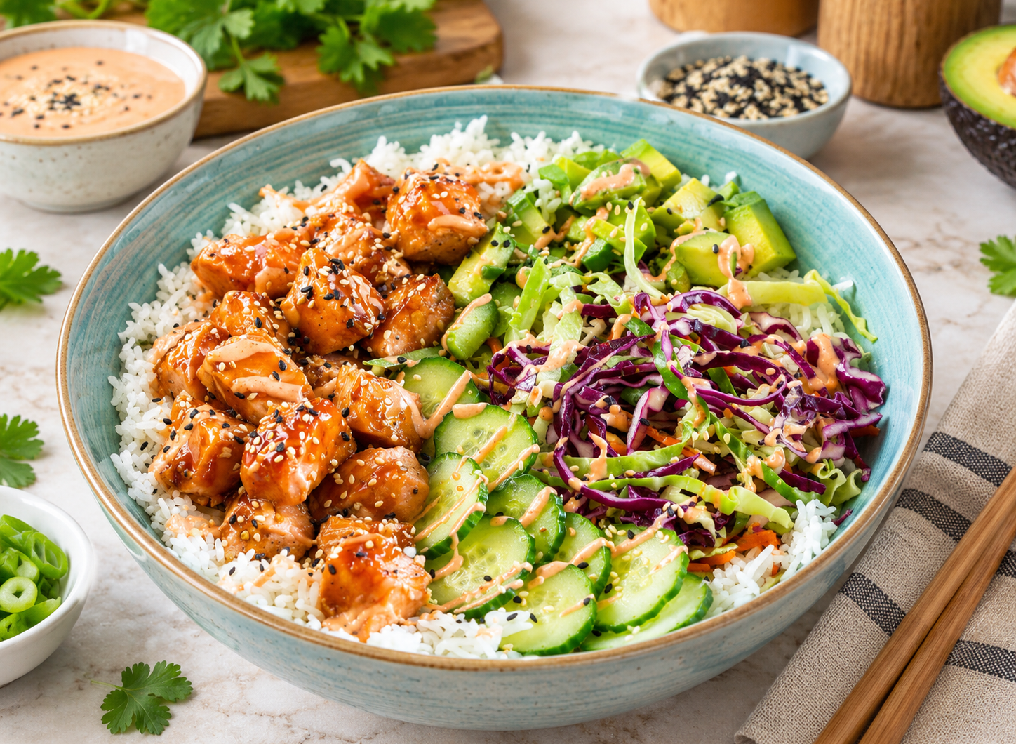 High Protein Salmon Rice Bowl